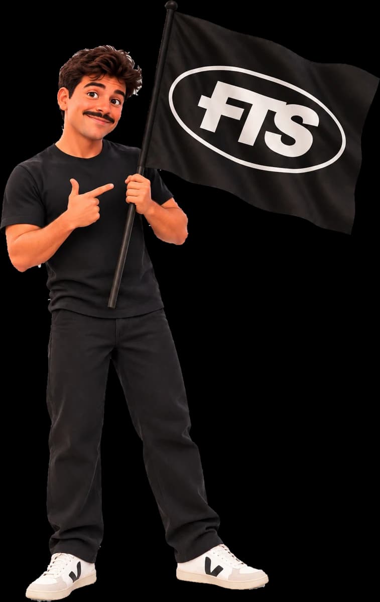Romain, Gründer von Food Truck Store, hält die FTS-Fahne